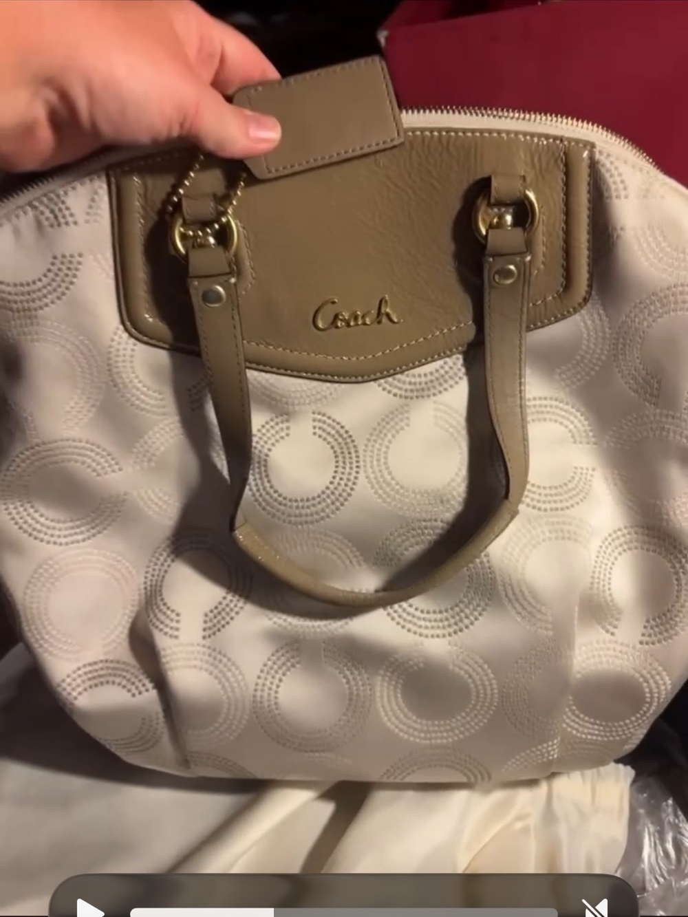 Coach Cream and Tan Signature Circle-Print Tote